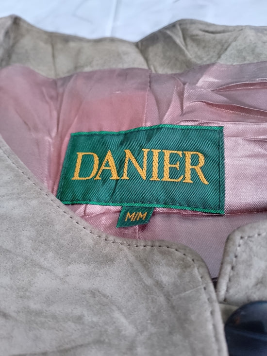 Vintage Danier Taupe Leather Button-Front Short Sleeve Jacket