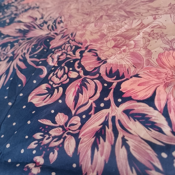 Vintage Floral Silk Scarf Hand Rolled Brown Yellow Orange Black 28in Made in China