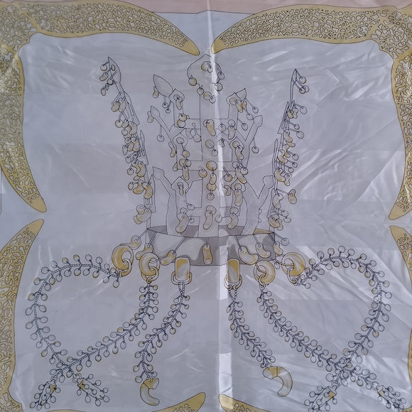 Vintage Nouveautes Jewelry Chain Print Scarf Gray Peach Gold Square Scarf 34”