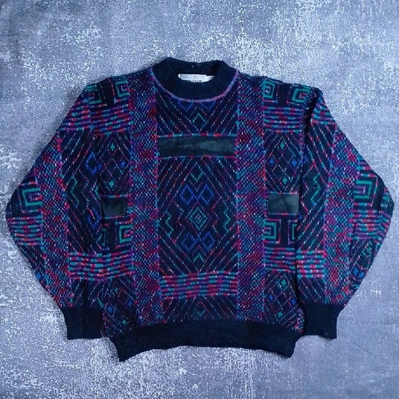Vintage 90s Multicolour Geometric Sweater Ugly Grandpa Uncle Phil