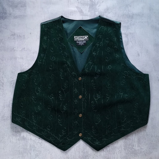 Vintage 90s AGAPO COLLECTION LEATHER SHELL VEST With Floral Patterns