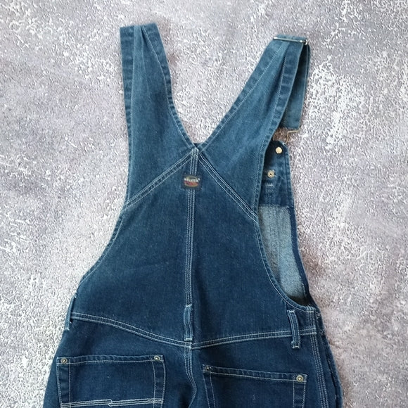 VINTAGE 90s SILVER JEANS DENIM FLARED OVERALLS BIB
