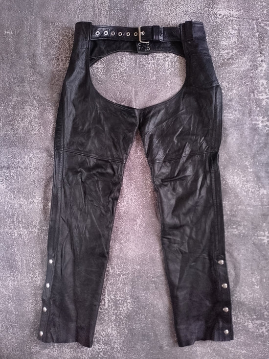Vintage 90s FMC Black Leather Motorcycle Chaps