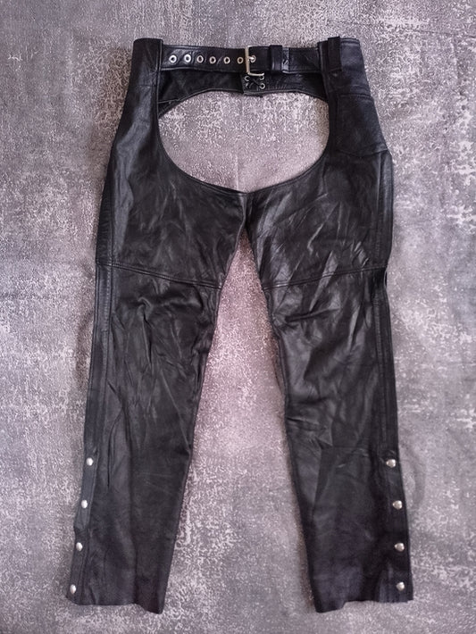 Vintage 90s FMC Black Leather Motorcycle Chaps