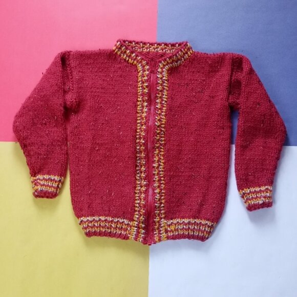 Vintage Handmade Red Zip Up Sweater Jacket