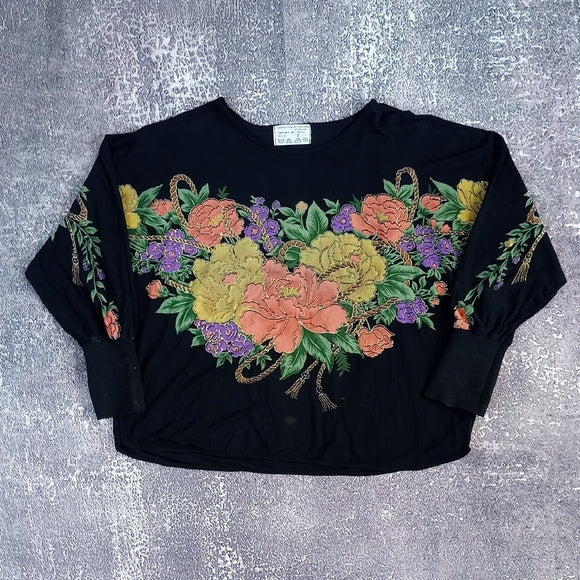 Vintage 90s Big Print Floral Black Women's Top