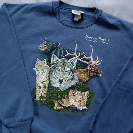 Vintage 90s Wildlife Wilderness Sunrise Resort Ontario Crewneck Sweater