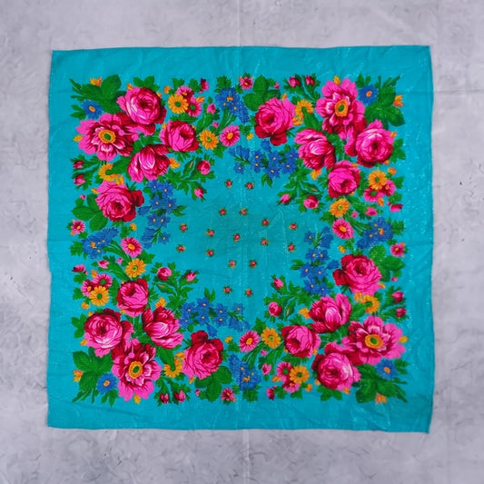 Kokum / Kookum Ukrainian Style Scarf Light Blue Floral Square Scarf Indigenous