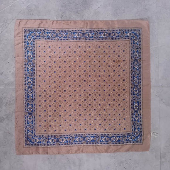 Vintage Made in Italy Paisley Scarf – Tan & Blue – 30” Square