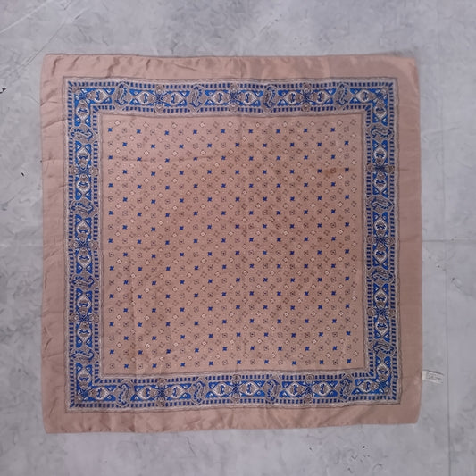 Vintage Made in Italy Paisley Scarf – Tan & Blue – 30” Square