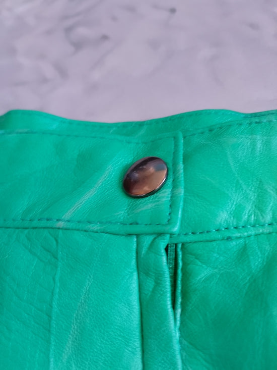 Vintage 80s-90s Leather Green Straight Skirt Don Vito Snake Pattern Italy