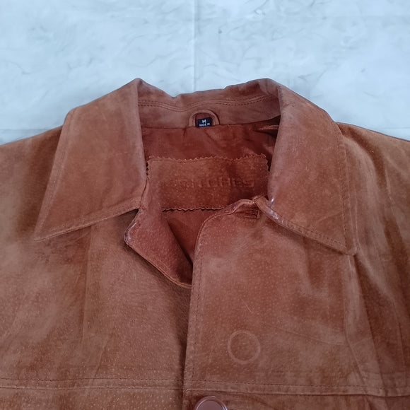 BRITCHES Men's Leather Suede Button-Front Jacket in Rust