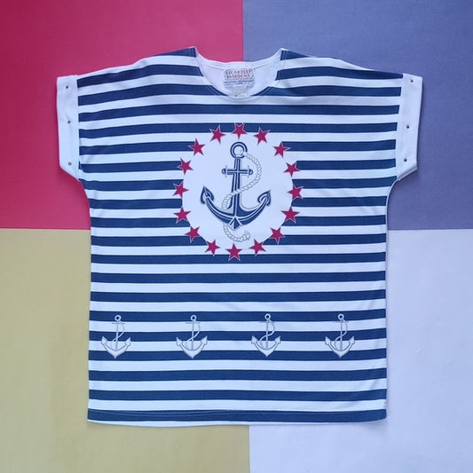 Vintage 90s Sailor Anchor Navy Style Women's T-Shirt Picadilly Fashions