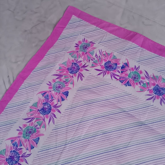 Vintage Floral Silk Scarf Purple White Square Scarf 26” Retro Neck Head Scarf
