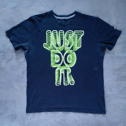 Nike JUST DO IT Dark Blue Tee with Neon Green Graphic