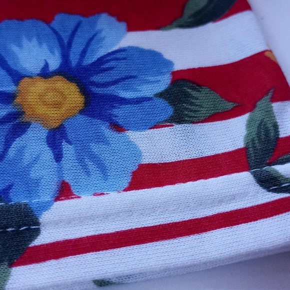 Vintage 90s Floral Flower Drop Striped T-Shirt