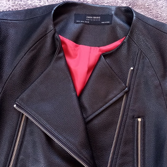 Zara Short Sleeve Faux Leather Biker Jacket NWOT