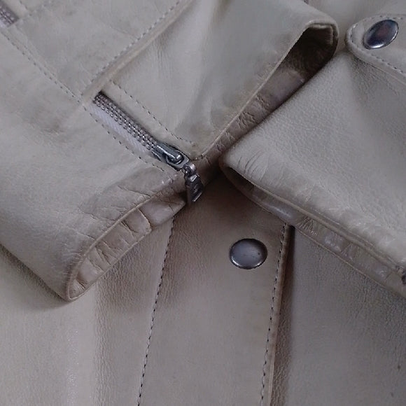 Danier Cream Leather Jacket With Forest Silhouette Inside