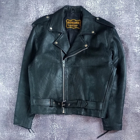 Vintage 1980s Genuine Leather Biker Motorcycle Jacket UNISEX