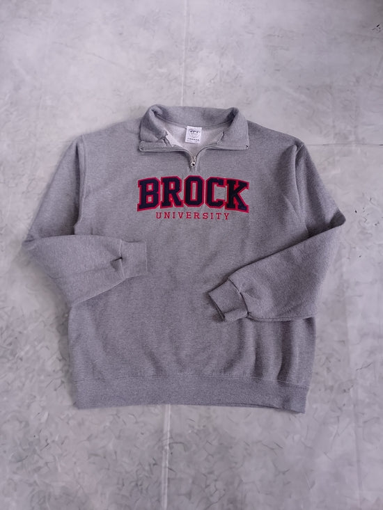Brock University Embroidered Grey Quarter-Zip Sweatshirt