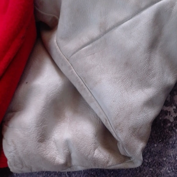VINTAGE Red and White Stratford Auction Varsity Jacket WOOL/LEATHER