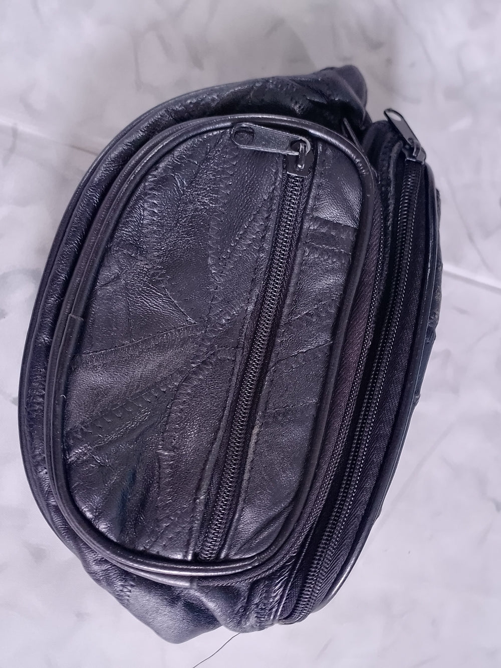 Vintage Black Leather fanny Pack Waist Bag UNISEX