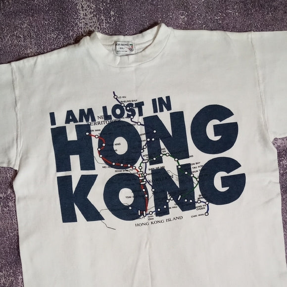 Vintage 90s White 'I Am Lost in Hong Kong' T-Shirt