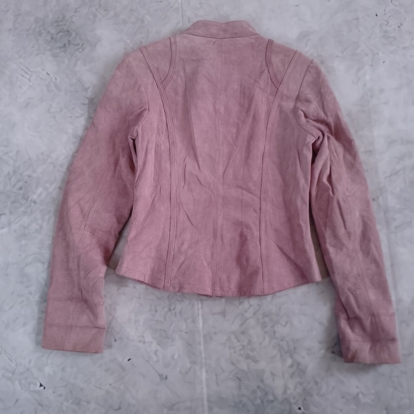 Vintage Le Chateau Pink Suede Zip-Front Jacket Motorcycle Jacket