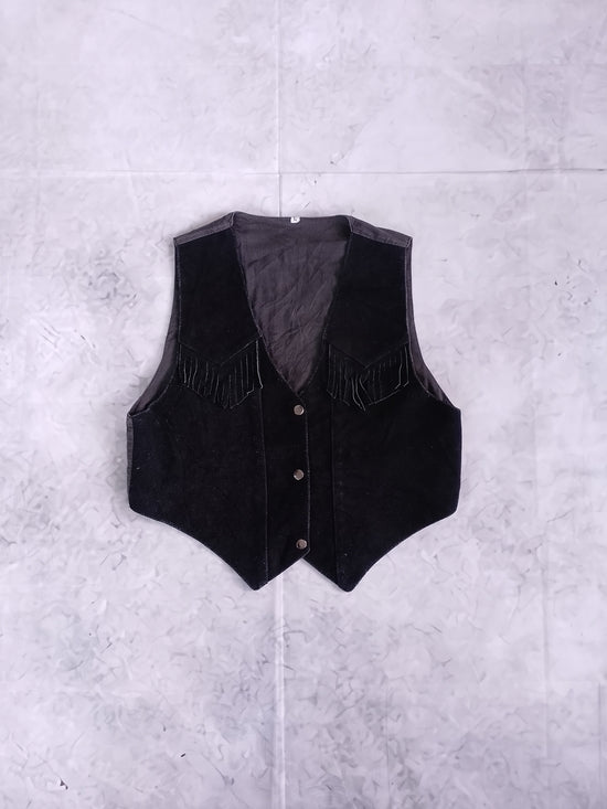 Vintage Black Suede Fringe Western Vest