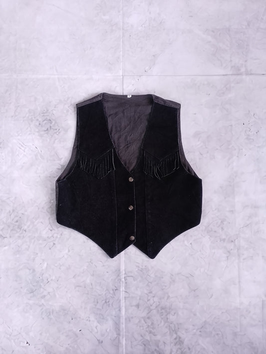 Vintage Black Suede Fringe Western Vest