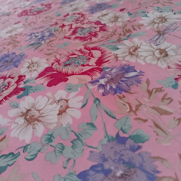 Vintage Talbots Floral Pink Square Silk Scarf Made in Japan Bugs/Bees/DRAGONFLY