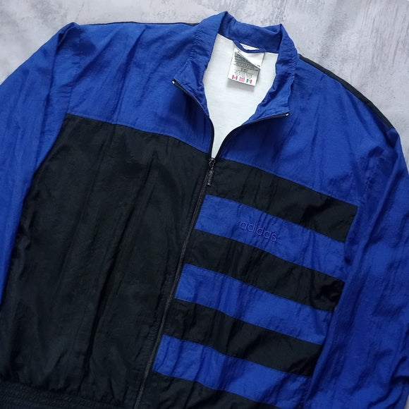 Vintage 90s Adidas Blue Black Stripes Windbreaker Jacket UNISEX