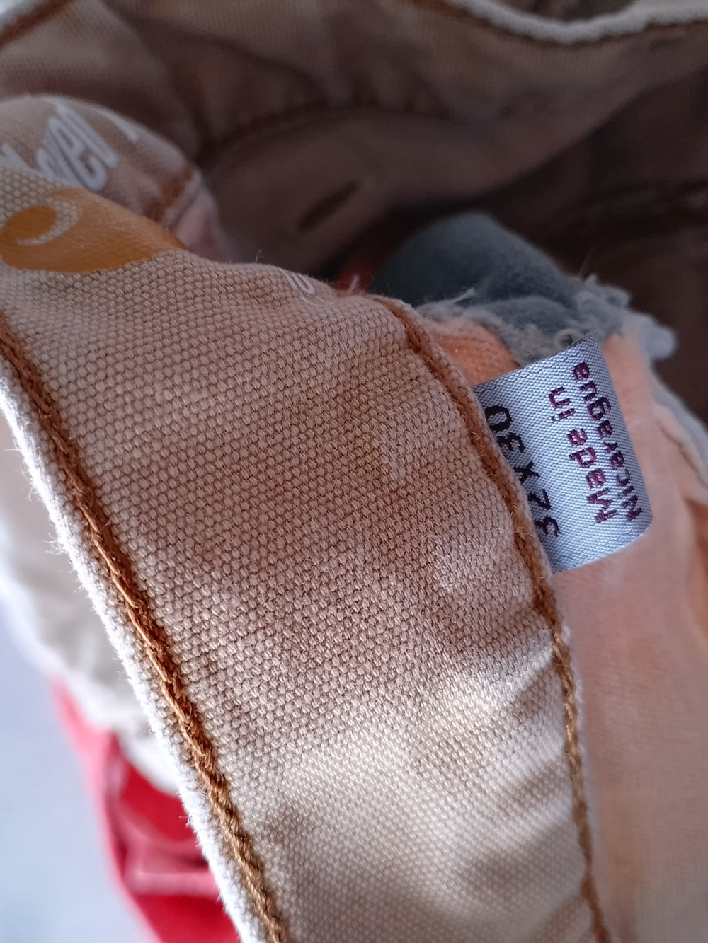 Carhartt Light Beige Utility Work Pants Relaxed Fit DISTRESSED