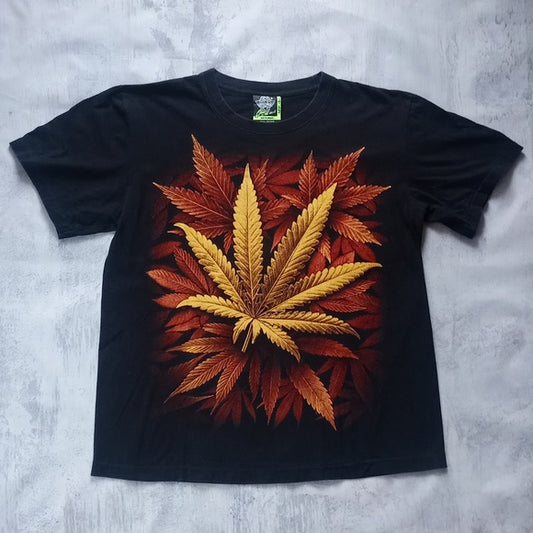 Vintage Cannabis Weed Leaf Big Print Single Stitch Shirt