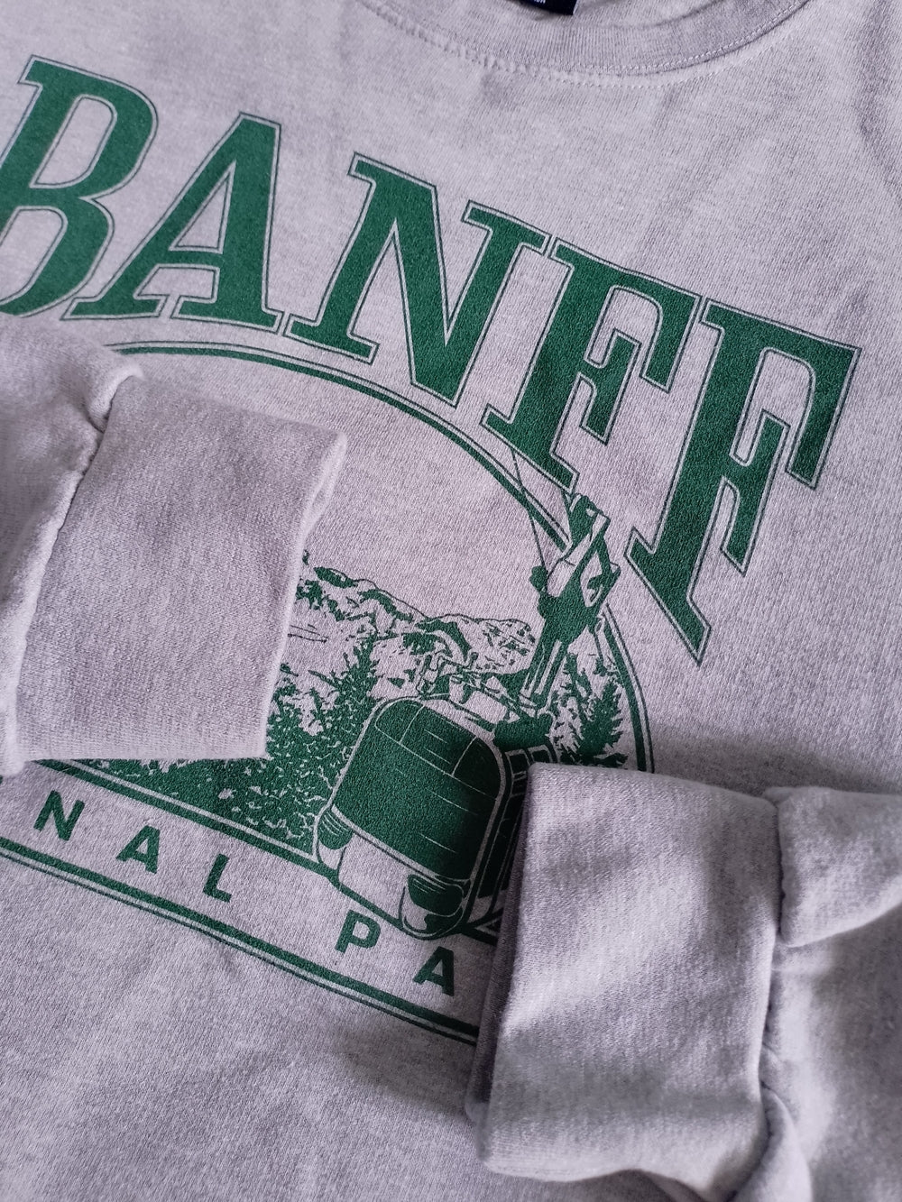Banff National Park Crewneck Sweatshirt - Light Gray with Green Print