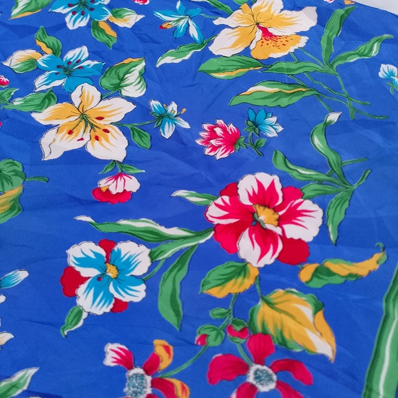 Vintage Floral Blue & Red Silk Scarf 44 x 13