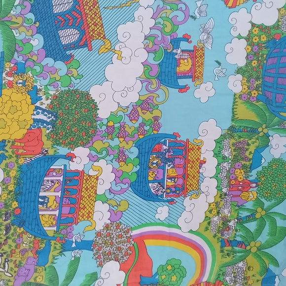 Vintage 1960-70  Noah's Ark Themed Sears FULL Flat Sheet