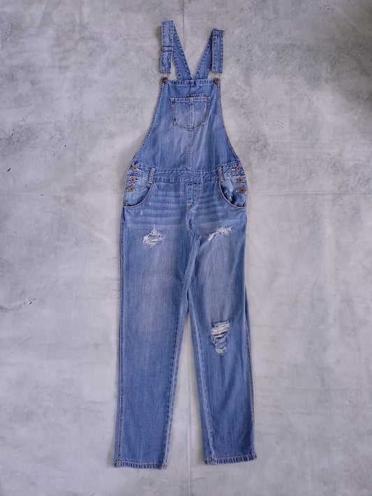 American Rag Light Blue Denim Overalls for Women Casual Distressed Jeans