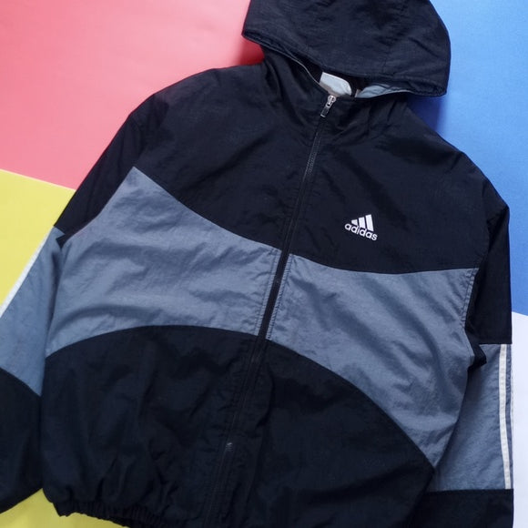 Vintage 90s Adidas Essential Striped Winter Jacket With Hood