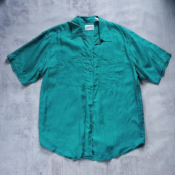 Vintage 90s EVIDENCE SILK Green Button-Up Shirt