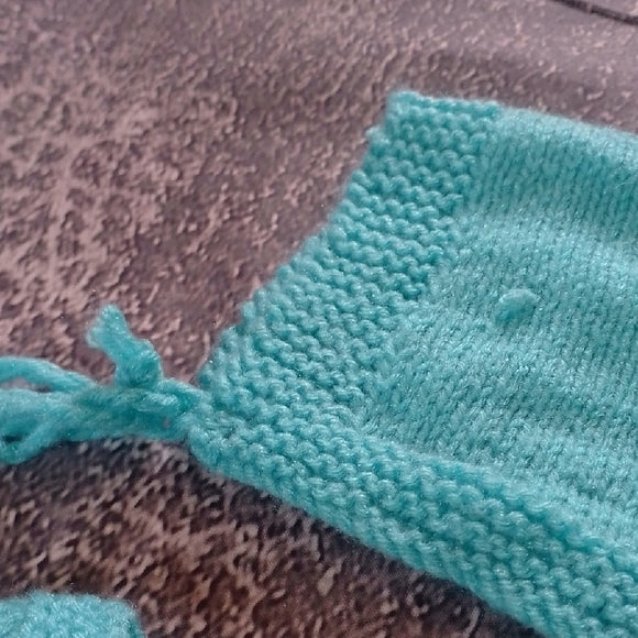 Teal Baby Knit Set with Hat and Booties HANDMADE UNISEX