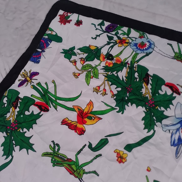 Floral Print Scarf with Black Border