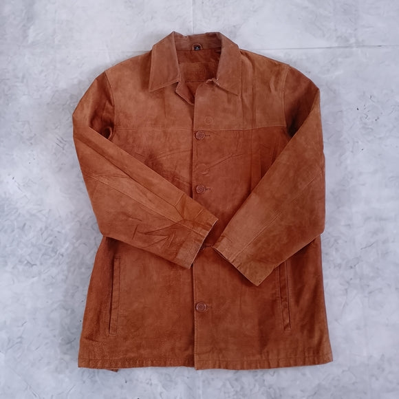 BRITCHES Men's Leather Suede Button-Front Jacket in Rust