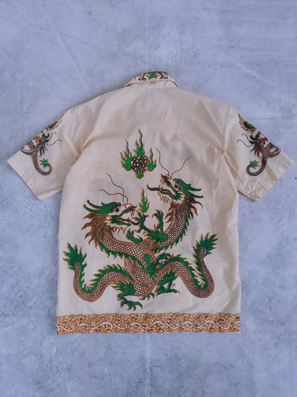 Vintage 70's JAVA BATIK Dragon Pattern Cotton Cuban Shirt
