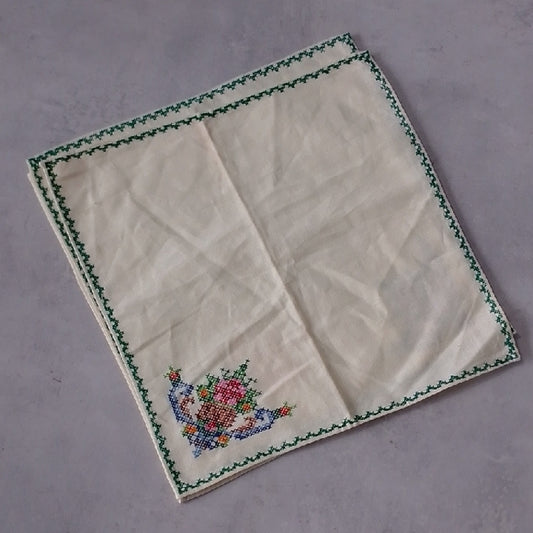Vintage Hand Embroidered Floral Tablecloth
