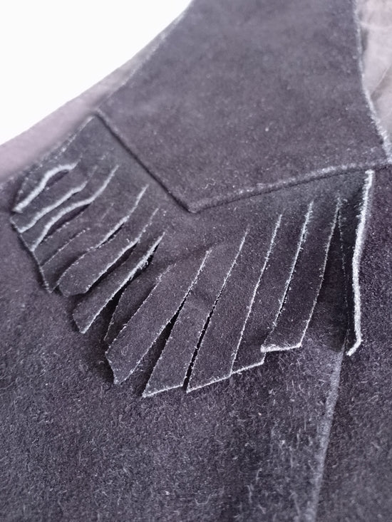 Vintage Black Suede Fringe Western Vest
