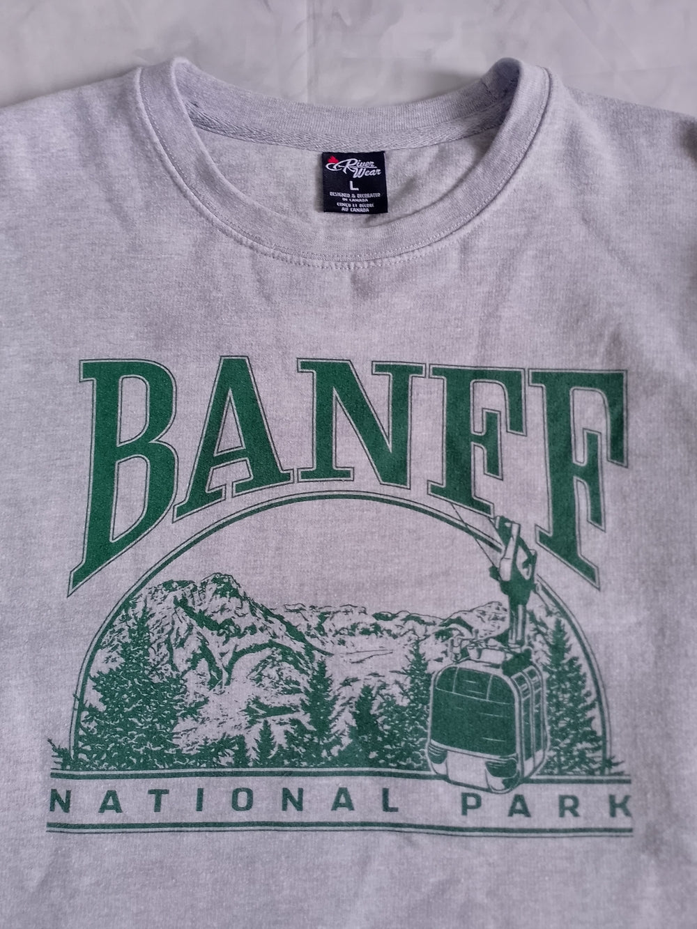 Banff National Park Crewneck Sweatshirt - Light Gray with Green Print
