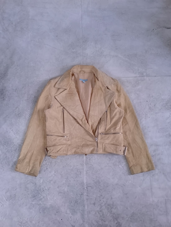 Women’s Suede Moto Jacket - Beige LEATHER SMART SET
