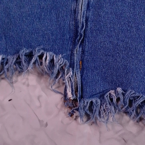 Zarra Denim Overall Dress with Frayed Hem
