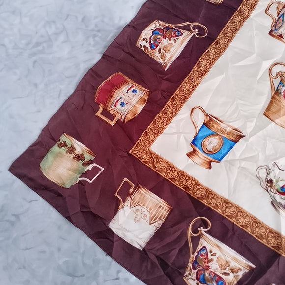 Vintage Echo Museum Collection Smithsonian Silk Scarf 1996 Tea Cup Designer